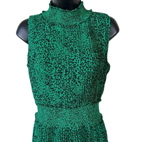 Nanette Lepore Shamrock Green Animal Print Pleated Sleeveless A Line Dress - Picture 4 of 16
